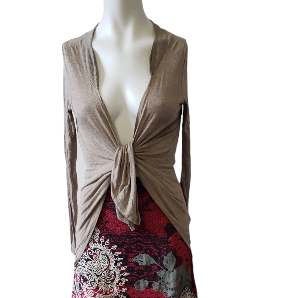 ZARA Basics small lightweight knit Tan open long sleeve cardigan